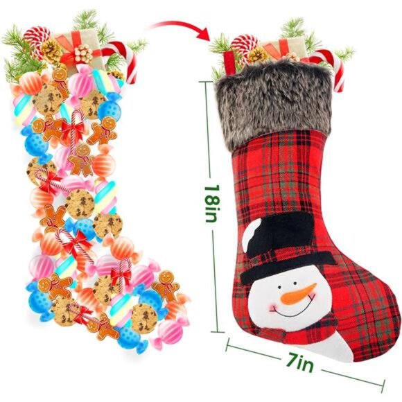 Christmas Stocking, 4 Pack 19 inch Xmas Stockings wiht Snowflake Santa Snowman - Picture 6 of 8